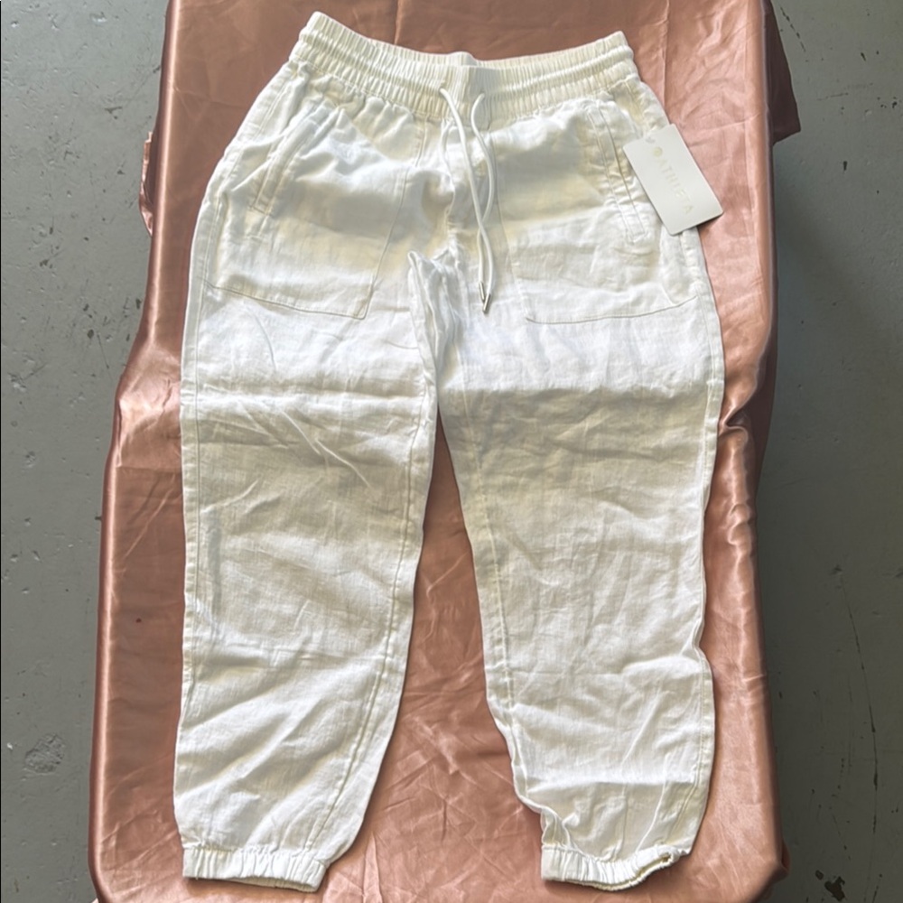 NWT Athleta Cropped White Linen Jogger Pants